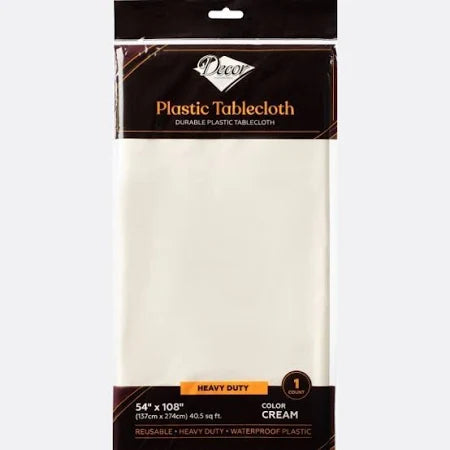 Decor Cream Durable Plastic Tablecloth, 54x108 inches