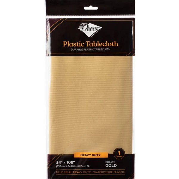 Decor Gold Durable Plastic Tablecloth, 54x108 inches