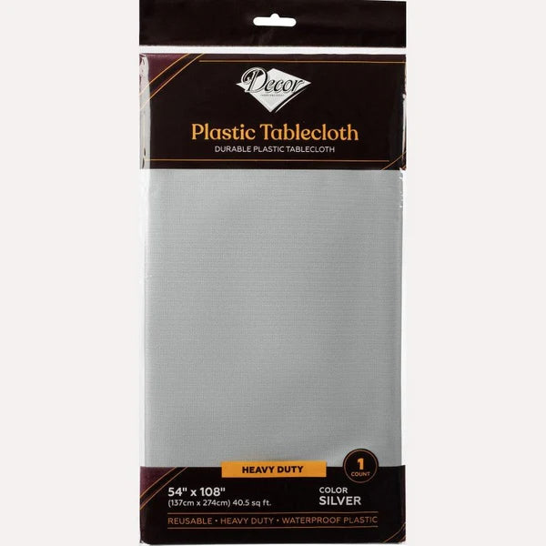 Decor Silver Durable Plastic Tablecloth, 54x108 inches