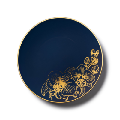 Decor, Royal Blue & Gold Orchids Disposable Plates, 10 pack, 7 inches