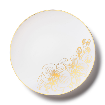 Decor, White & Gold Orchids Disposable Plates 10 pack - 10 inches