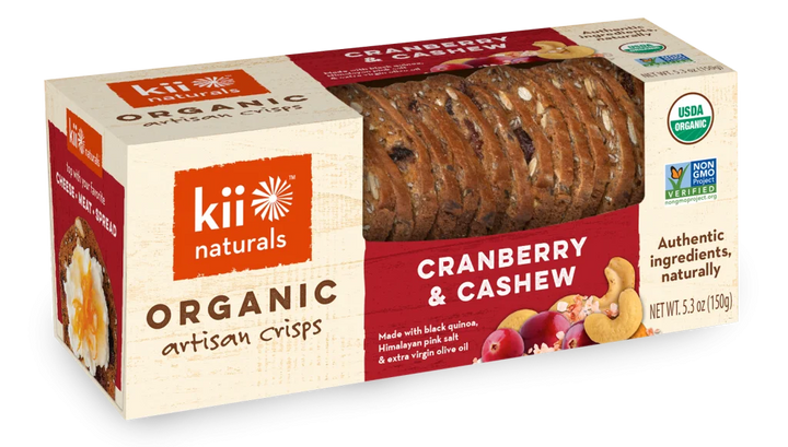 Kii Naturals Organic Cranberry & Cashew Artisan Crisps 150g - Non GMO - 0 trans fat