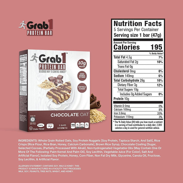 Grab1, Protein Bar, Chocolate Oat, 5 bars