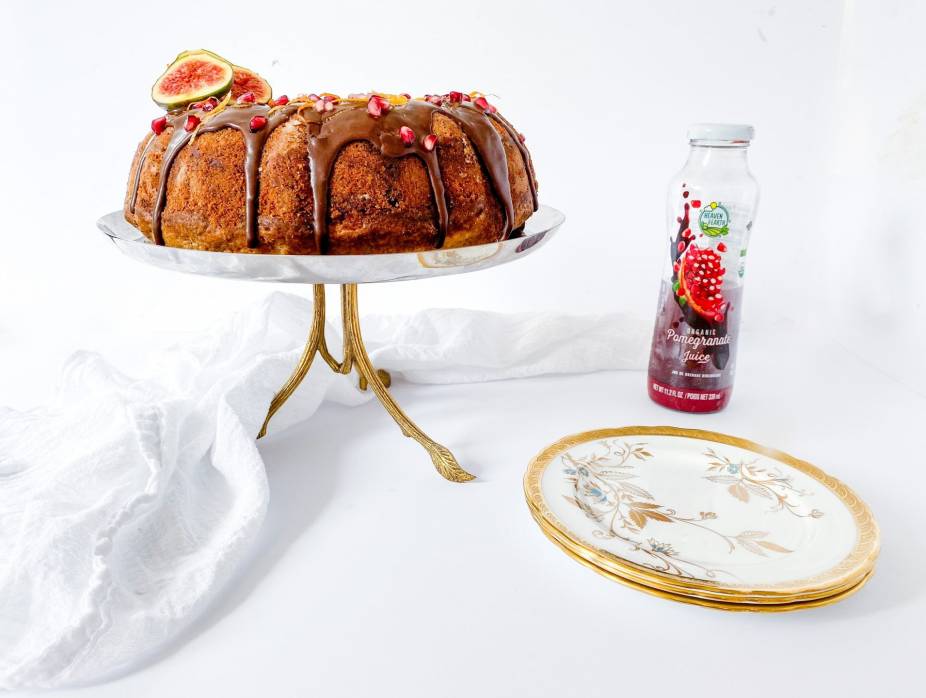 Orange Poppyseed Cake with Chocolate Pomegranate Glaze
