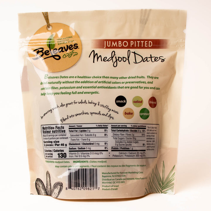 Beleaves Whole Jumbo Medjool Dates with Pits – Premium Quality, 12 oz (340 grams)