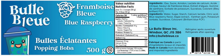 Bulle Bleue Popping Boba, Blue Raspberry Flavour, 500g Container, Made in Canada, Contains Water, Sugar, Starch, Natural Flavours