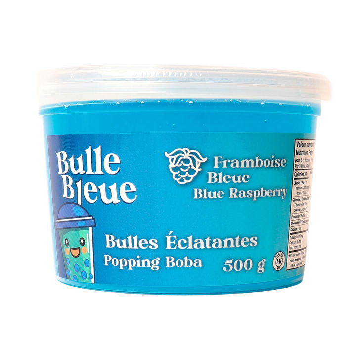 Bulle Bleue Popping Boba, Blue Raspberry Flavour, 500g Container, Made in Canada, Contains Water, Sugar, Starch, Natural Flavours