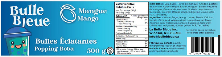 Bulle Bleue Mango Popping Boba, 500g Container, Made with Natural Mango Flavour and Fruit Puree, Refrigerate After Opening