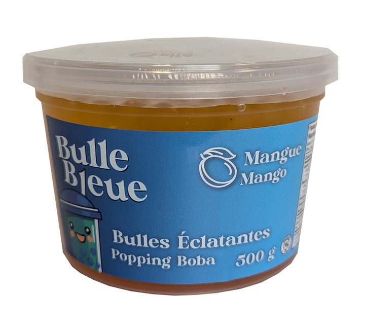 Bulle Bleue Mango Popping Boba, 500g Container, Made with Natural Mango Flavour and Fruit Puree, Refrigerate After Opening