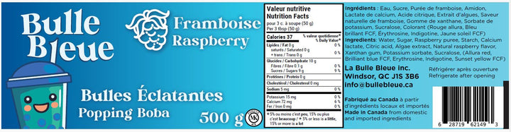 Bulle Bleue Popping Boba, Raspberry Flavour, 500g Container, Natural Raspberry Flavouring with Fruit Puree, Refrigerate After Opening