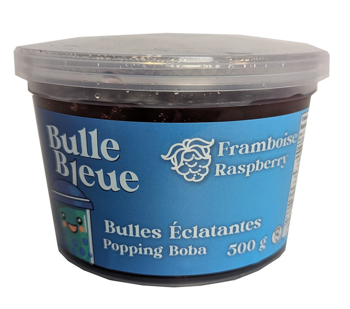 Bulle Bleue Popping Boba, Raspberry Flavour, 500g Container, Natural Raspberry Flavouring with Fruit Puree, Refrigerate After Opening