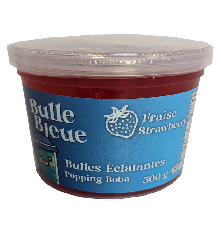 Bulle Bleue Popping Boba, Strawberry Flavour, 500g Container, Natural Strawberry Puree, Refrigerate After Opening
