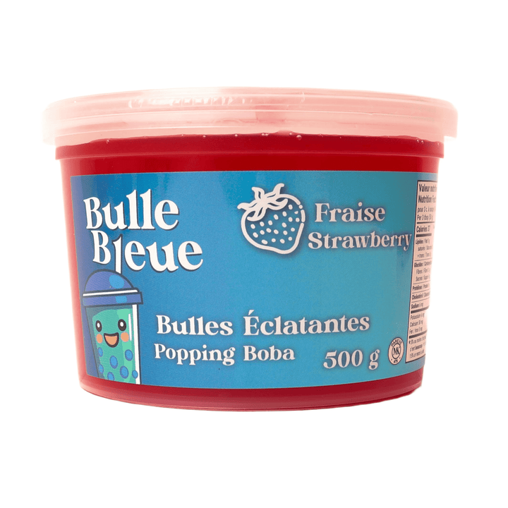 Bulle Bleue Popping Boba, Strawberry Flavour, 500g Container, Natural Strawberry Puree, Refrigerate After Opening