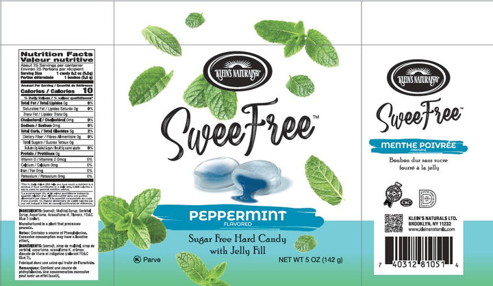 Klein's Natural Sweefree Hard Candy Peppermint 5 oz - Sugar-Free Refreshment with Jelly Filling