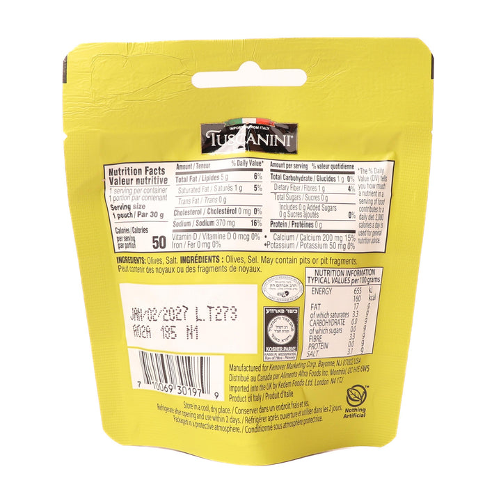 Tuscanini Pitted Olives, Original Flavor, Italian Imported, Pouch Pack, 30g (1.06 oz)