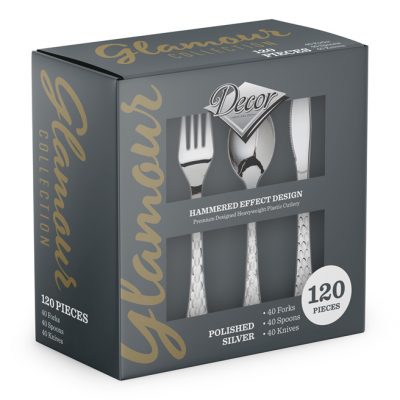 Decor Glamour Silver Cutlery Combo - 120 pcs (40 Forks, 40 Spoons, 40 Knives)