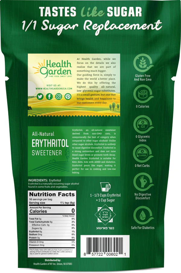 Health Garden Erythritol Sweetener 453 g - Zero-Calorie, All-Natural Sugar Substitute