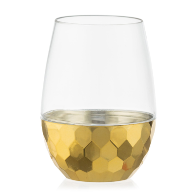Decor 6 Gold Hammered Stemless Wine Goblets - 16 oz, Plastic & Disposable