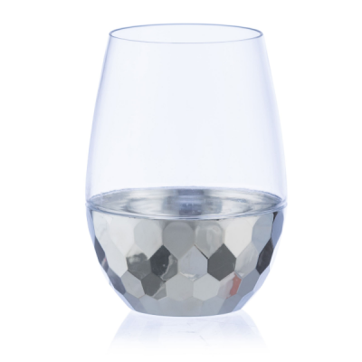 Decor 6 Silver Hammered Stemless Wine Goblets - 16 oz, Plastic & Disposable