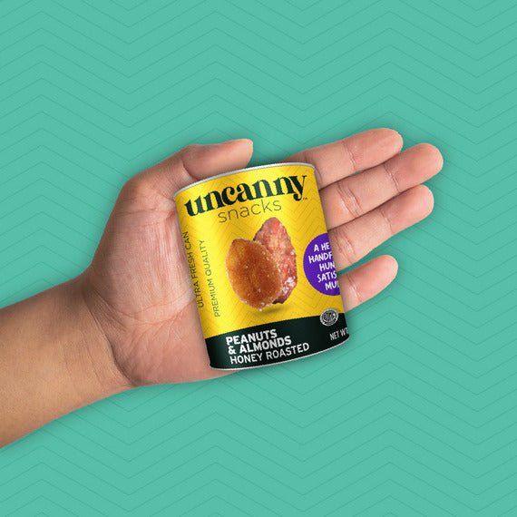 Uncanny Snacks Honey Roasted Peanuts & Almonds - 50g Can | Sustainably Delicious