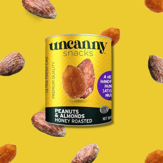 Uncanny Snacks Honey Roasted Peanuts & Almonds - 50g Can | Sustainably Delicious
