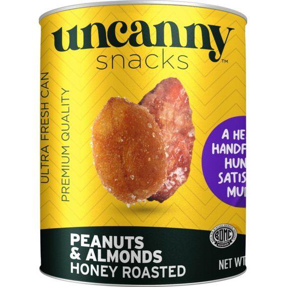 Uncanny Snacks Honey Roasted Peanuts & Almonds - 50g Can | Sustainably Delicious