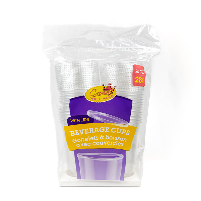 Crown Beverage Cups with Lids 20 oz 28-Pack: Sip and Seal Your Refreshments with Ease