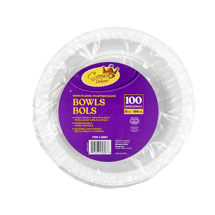 Crown Plastic Bowls 12 oz 100-Pack: Convenient and Reliable for Every Meal