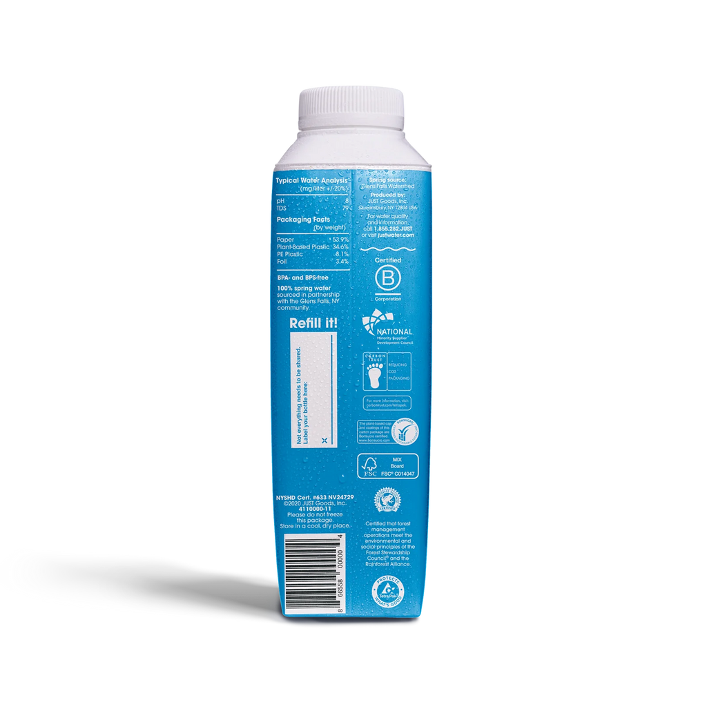 Just Water 16.9 oz - Sustainably Sourced Alkaline Spring Water in Eco-Friendly Plant-Based Carton