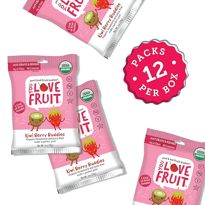 You Love Fruit Kiwi Berry Buddies Leather 1 oz - Organic Vegan Snack for Eye and Brain Health