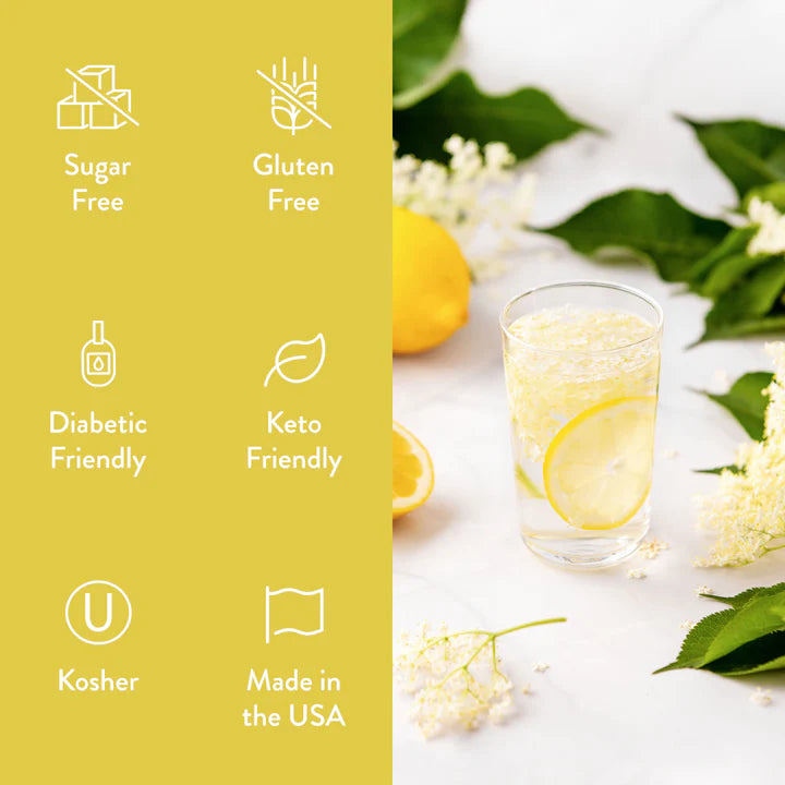 Skinny Mixes Sugar Free Lemon Elderflower Syrup - Calorie Free - 0g Net Carb - Fat Free