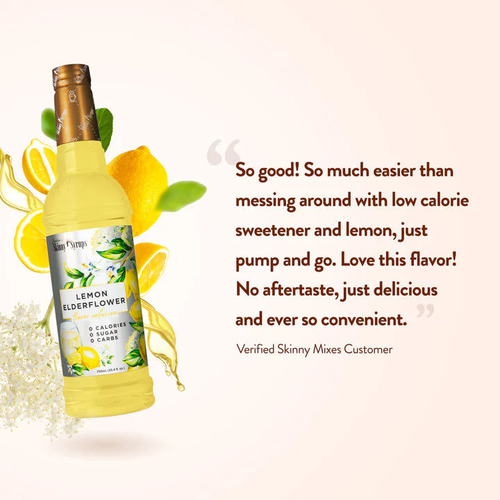 Skinny Mixes Sirop de fleur de sureau au citron sans sucre - Sans calories - 0 g de glucides nets - Sans gras