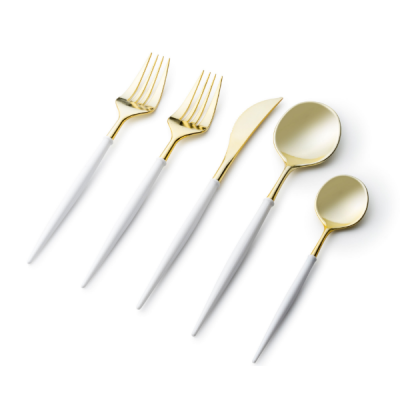 Decor Noble Collection White & Gold Disposable Cutlery Combo - 40 pcs, Looks Like Real Cutlery