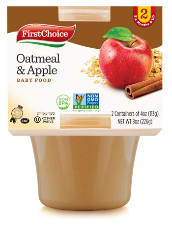 First Choice Apple & Oatmeal Puree - Wholesome Baby Food (2 Resealable Tubs, 113g Each)