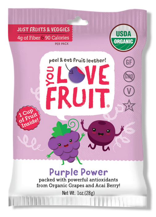 You Love Fruit Purple Power Fruit Leather 1 oz - Organic Vegan Snack with Grapes & Acai Berry