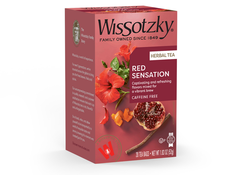 Wissotzky Red Sensation Tea Bags 20 Count Box (52g) - Caffeine-Free Herbal Infusion