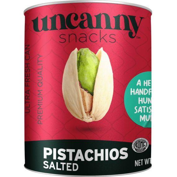 Uncanny Snacks Salted Pistachios - 50g Can | Sustainably Irresistible