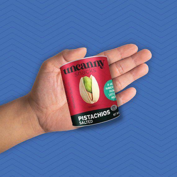 Uncanny Snacks Salted Pistachios - 50g Can | Sustainably Irresistible