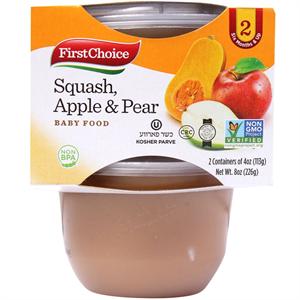 First Choice Resealable Jars of Apple, Pear & Squash Baby Food - Wholesome Trio (2 Jars, 113g Each)
