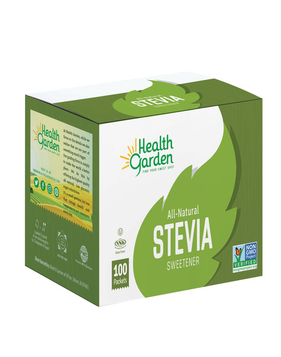 Health Garden Stevia Packets (Box of 100) - Convenient Zero-Calorie Sweetening