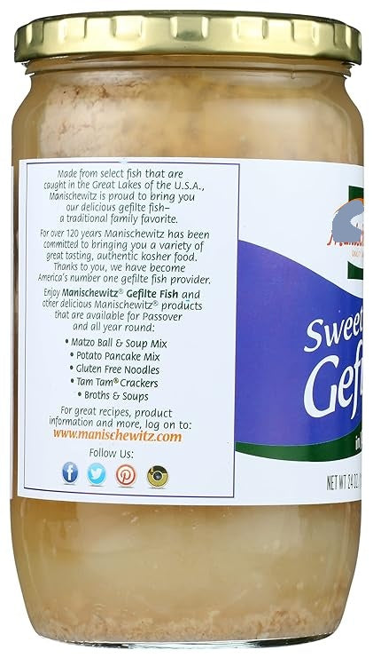 Manischewitz Sweet Gefilte Fish in Jelled Broth 680 g - Delectable Tradition