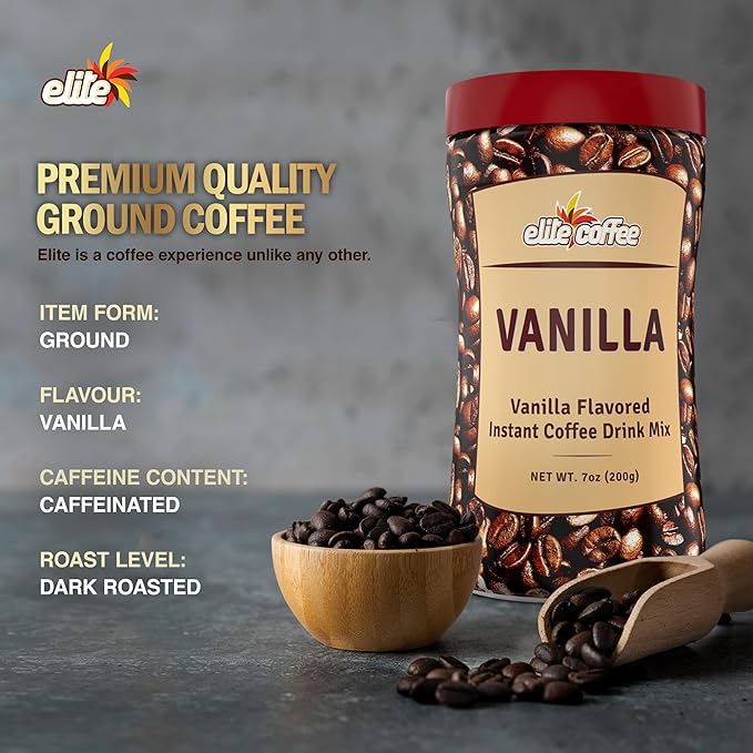 Elite Vanilla Coffee 200g - Roasted Blend for Coffee & More