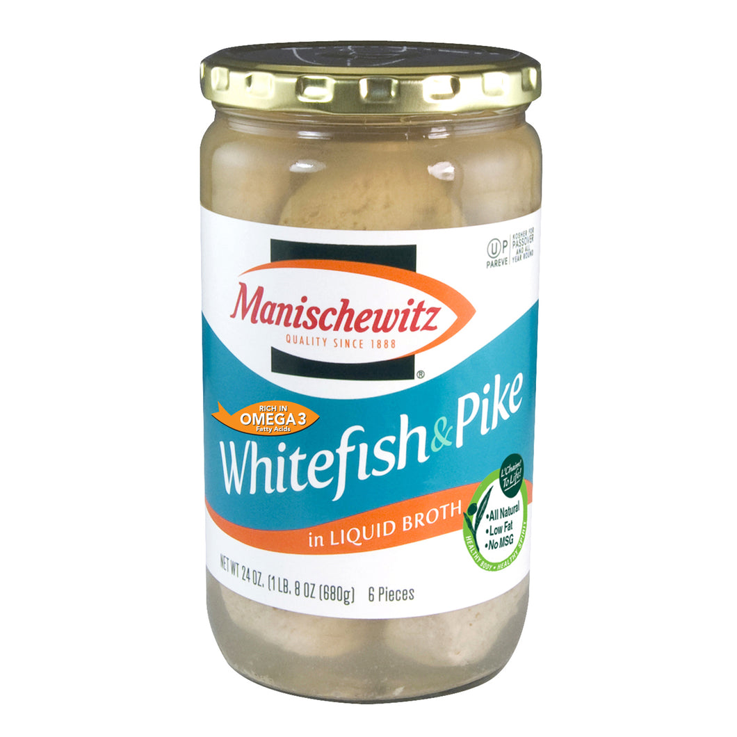 Manischewitz White & Pike Fish in Liquid Broth 680 g - Culinary Excellence