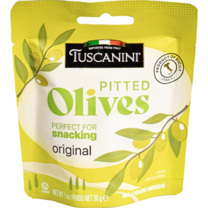 Tuscanini Pitted Olives, Original Flavour, Italian, Pouch Pack, 30g