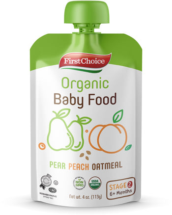 Organic Pear, Peach & Oatmeal Baby Blend 113g - Wholesome Pouch