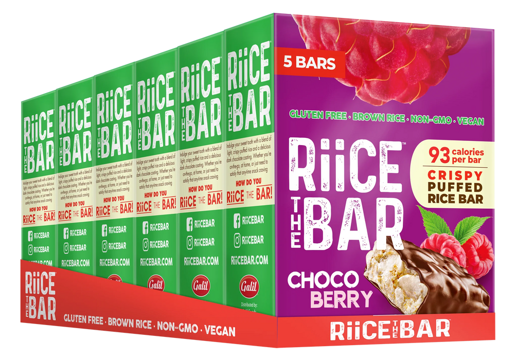 RiiCE THE BAR Choco Berry - Box of 5 Bars x 18g, Gluten-Free, Brown Rice, Non-GMO, Vegan