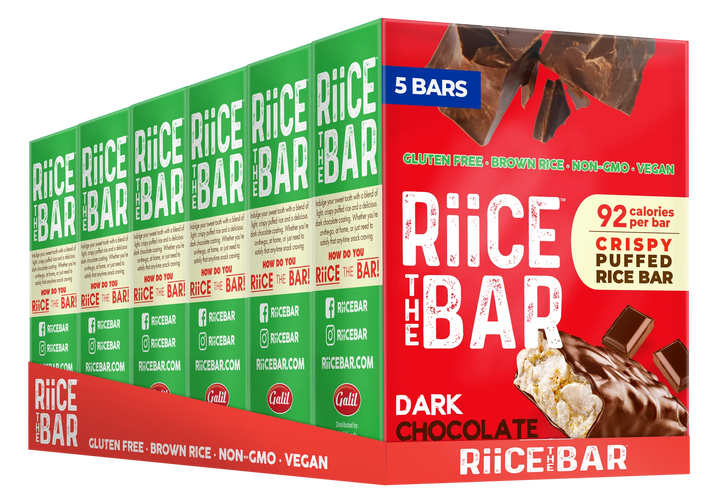 RiiCE THE BAR Chocolate - Box of 5 Bars x 18g, Gluten-Free, Brown Rice, Non-GMO, Vegan