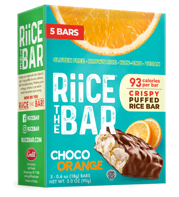 RiiCE THE BAR Orange - Box of 5 Bars x 18g, Gluten-Free, Brown Rice, Non-GMO, Vegan