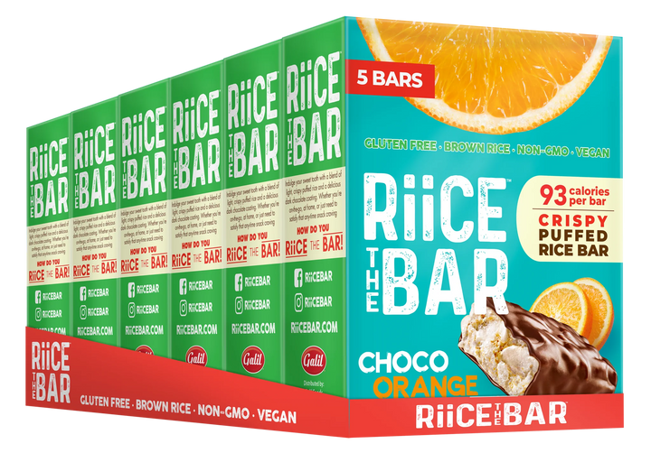 RiiCE THE BAR Orange - Box of 5 Bars x 18g, Gluten-Free, Brown Rice, Non-GMO, Vegan