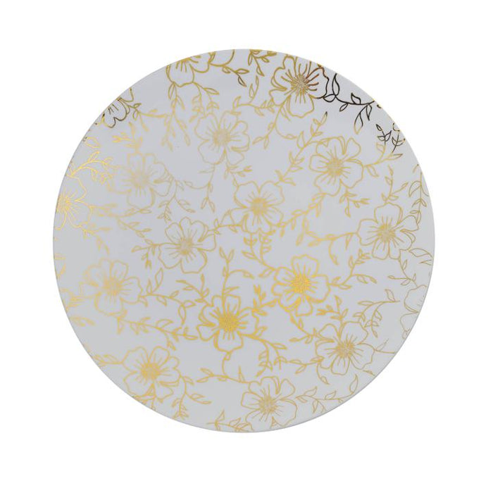 white plastic plates with gold flowers